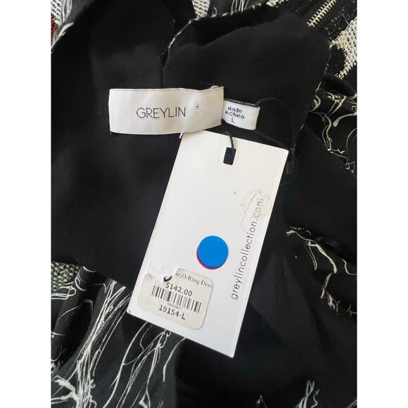 Greylin Fiona O-Ring Midi Dress Black Floral Halter Cutout NWT Size L - Picture 7 of 10